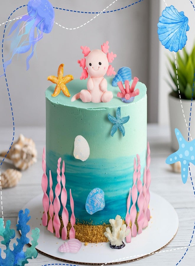 RoundFunny 24 Pcs Axolotl Birthday Decorations Supplies Include 1 Cake Topper 12 Artificial Seagrass 11 Diving Toy Underwater Decorations for Ocean Theme Party - Image 4